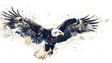 Eagle. Captivating watercolor rendition. Set against a blank white space. Conceptual representation of wildlife beauty. Melding abstract brushwork with elements of natural authenticity