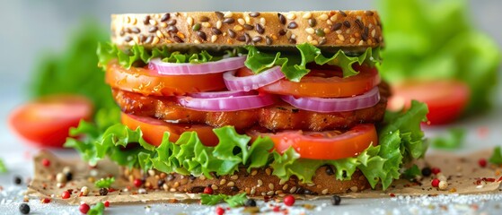 Wall Mural - delicious sandwich with salad on a blurred background