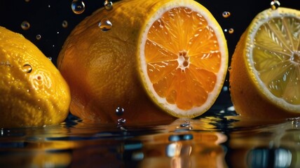 orange slices are being splashed into water