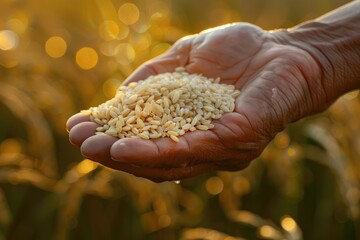 Wall Mural - A hand holding a handful of rice