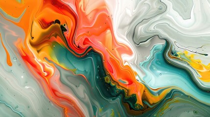 Wall Mural - A painting of a wave with a yellow and green swirl. The painting is abstract and has a lot of movement