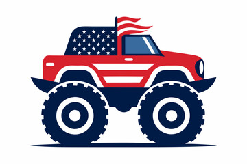 Wall Mural - monster truck American flag patriotic 4th-of-july vector illustration 