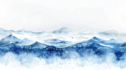 Naklejka na meble Winter ocean waves watercolor, white snow abstract background