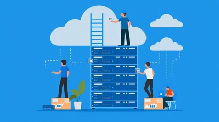 IT professionals setting up a cloud server environment in an office --ar 16:9 Job ID: c5f11458-fc2e-4a90-b872-8d9d35b127ce