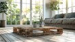 © Spectrum - Wooden pallet on the floor in the modern living room with blurred background