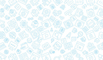 software development seamless pattern with line icons. programming language background, application,