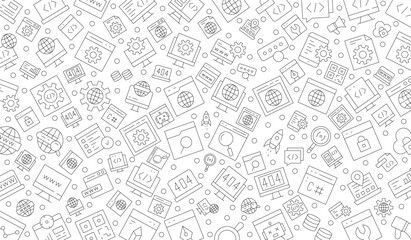 Software development seamless pattern with line icons. Programming language background, application, computer program develop vector illustration. Outline wallpaper for website design.