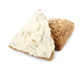 Poster - Pieces of bread with cream cheese isolated on white