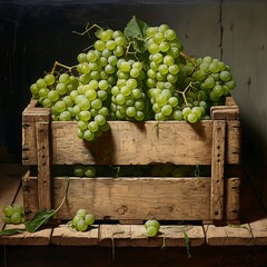 Wall Mural - Fresh Green grapess in wooden crate