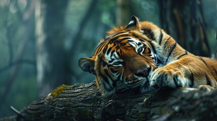 Wall Mural - Selective focus background with text space Tiger Resting