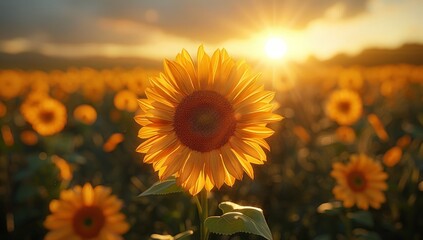 Sticker - Beautiful sunflowers in a field on a beautiful summer day