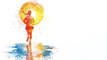 Wall Mural - Colorful watercolor painting of runner athlete workout for healthy event