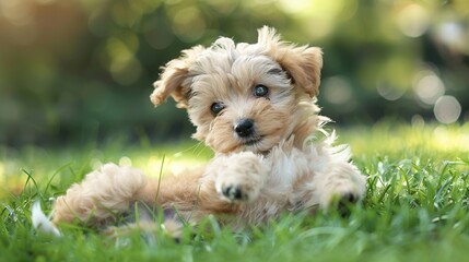 Sticker - Adorable Golden Puppy Playing in Grass