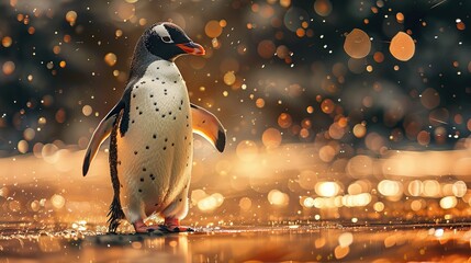 Canvas Print - A Penguin in a Golden Bokeh