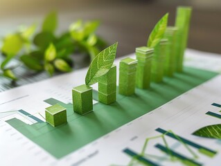 Fototapete - Green Growth Chart with Leaves: Sustainable Business