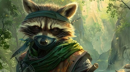 Canvas Print - raccoon warrior in a forest