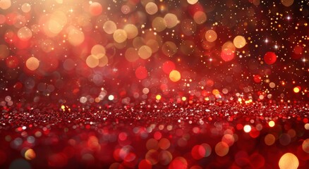 Canvas Print - Abstract Red Glitter Background With Bokeh Lights