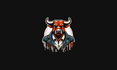 Wall Mural - bull wearing jacket vector illustration flat design