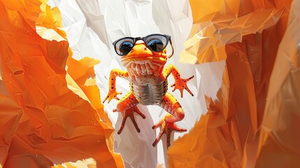 Poster - Cool Frog Peeking Through Wrinkled Paper