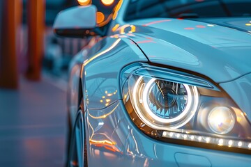 Wall Mural - Macro view of car headlight of modern white car