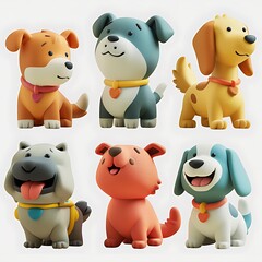 Poster - 3D set dog character with white isolated background