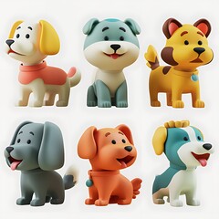 Poster - 3D set dog character with white isolated background