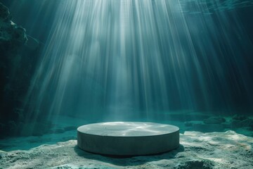 Wall Mural - Underwater Stone Podium with Sunlight Beams for Product Placement