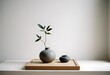 © Gia - Clean Aesthetic Scandinavian, Japanese style table with decorations. Zen. Spiritual