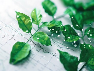 Leinwandbilder - Green Leaves Overlaying a Financial Graph