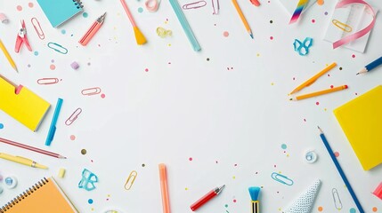 Wall Mural - School and office supplies on white background. Back to school concept.