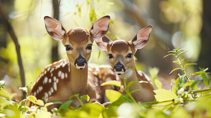 Poster - Two Fawn Deer in the Undergrowth