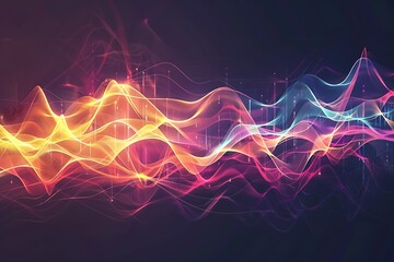 Wall Mural - A digital waveform pulsating with energy, vibrant against a dark, matte background