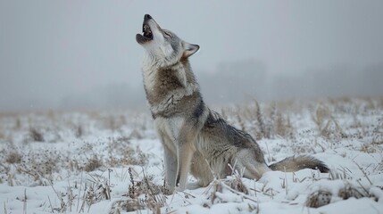 Sticker - Wolf Howling in Snowy Field