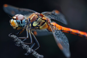 Wall Mural - Macro Photography of a Dragonfly on a Branch