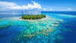 © kanesuan - Aerial view of a tropical island surrounded by a vibrant coral reef and crystal-clear blue waters