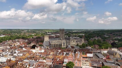 Wall Mural - Flight over the city of Canterbury United Kingdom with famous Canterbury Cathedral on a sunny day - aerial view - aerial drone photography