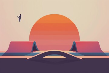Wall Mural - A minimalist skate park icon with ramps and a trick animation