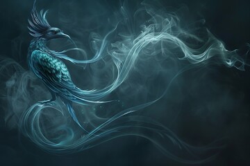 Wall Mural - A mystical icon of a bird with a tail that transitions into ethereal smoke, hinting at its magical nature