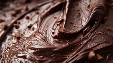 Texture of Melted Chocolate. Chocolate with Chocochips, Closeup Chocolate. Chocolate Background. Chocolate Day Concept with Copy Space	
