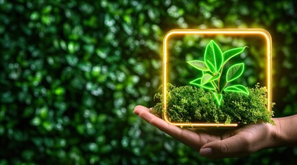 Poster - hand holding green plant