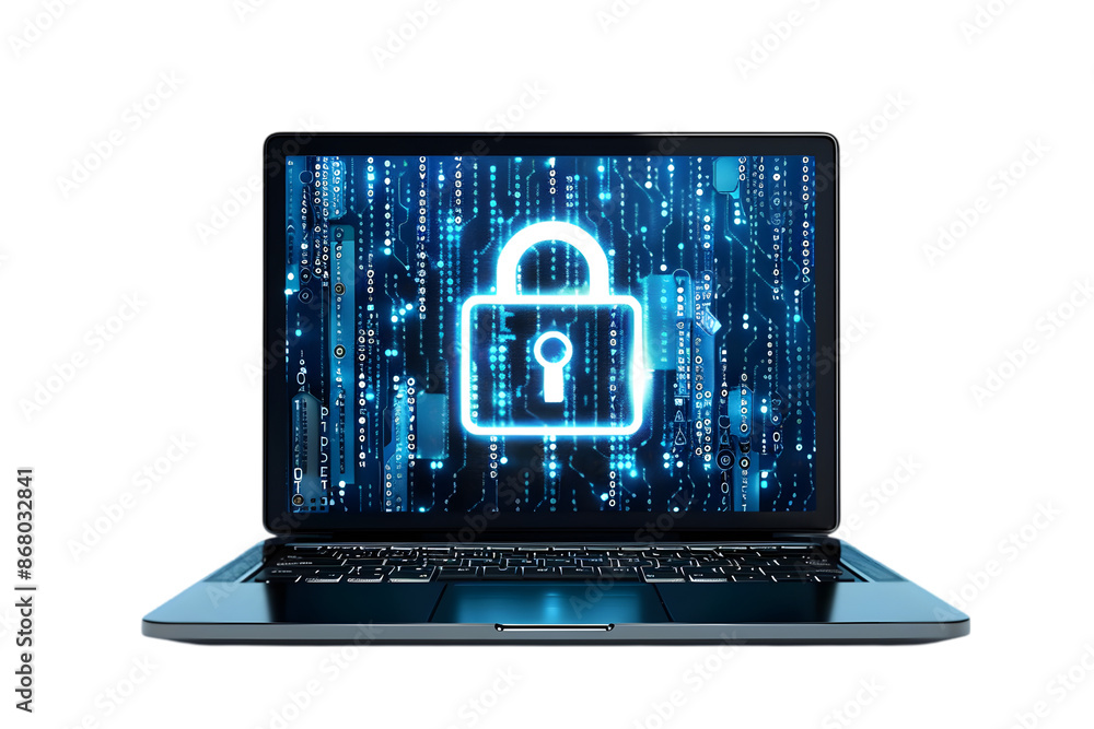 Secure laptop with digital lock symbol representing data protection and ...