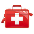 © sornram - Red first aid kit with white cross, essential for emergency medical situations and preparedness, isolated on white background.