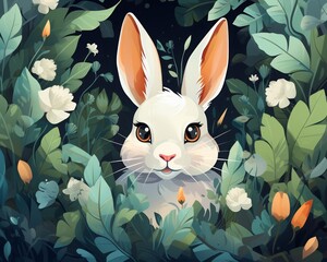 Poster - rabbit flat design top view theme forest cartoon drawing colored pastel