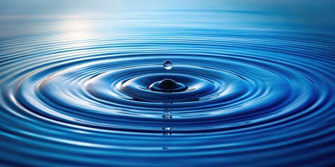 Sticker - Droplet of water creating circular ripples on clear blue lake surface, water, droplet, circle, pattern, lake, blue