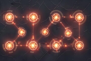 Wall Mural - A series of concept map icons with connections that pulse with a soft, ambient light