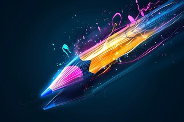 Wall Mural - A sleek pencil icon with dynamic shading and a splash of neon colors