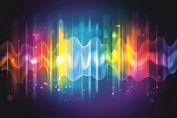 Wall Mural - A stylized depiction of sound waves in vibrant colors against a dark background