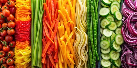 Wall Mural - Colorful abstract background created with various vegetable mix stripes, vegetables, mix, stripes, abstract, background, colorful