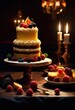 © Yaraslava - spotlight illuminating sliced layered dessert presentation dramatic lighting, cake, slices, illuminated, sweet, confection, delicious, bakery, food, tasty