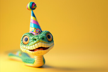 Sticker - A happy snake wearing a celebration party hat. Chinese new year celebration